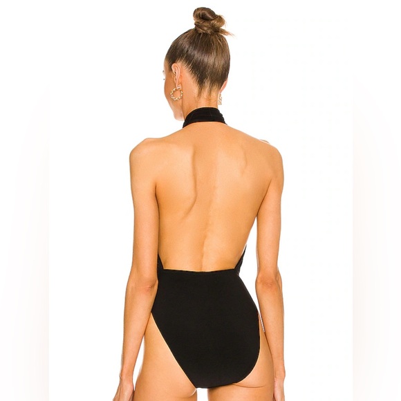 Norma Kamali Cross Halter Bodysuit in Black - Picture 3 of 3